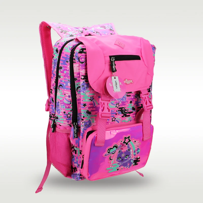 Mochila para crianças, bolsa de escola feminina, bolsa de ombro rosa, gato espacial, fofo, original, venda quente, Austrália Smiggle, 18"