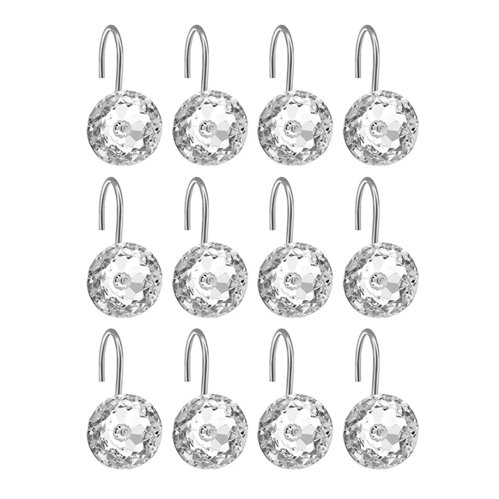 

12Pcs Shower Curtain Hooks Decorative Acrylic Crystal Hooks for Bathroom Curtain Hanging Fixing Accessories Hook for Shower Rods
