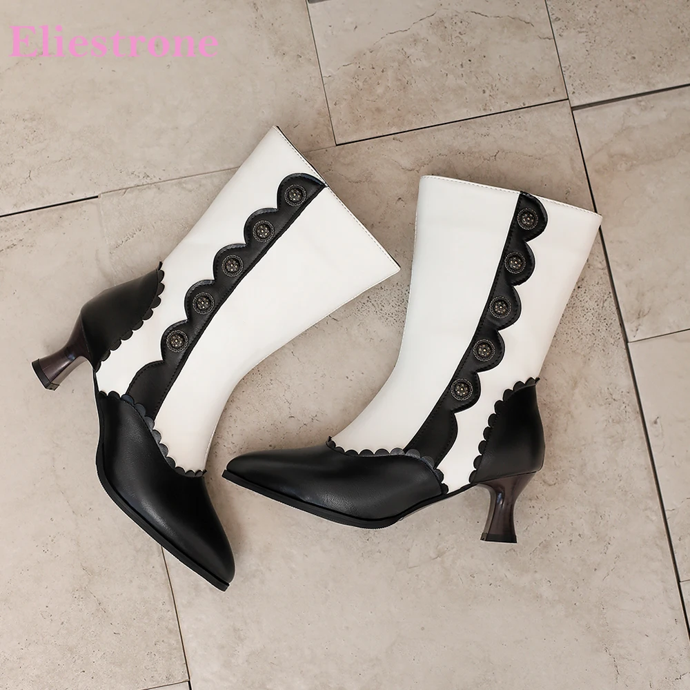 

2025 New Winter Sweet White Black Women Mid Calf Riding Boots High Thin Heel Lady Dress Shoes Plus Big Size 12 44 46 48