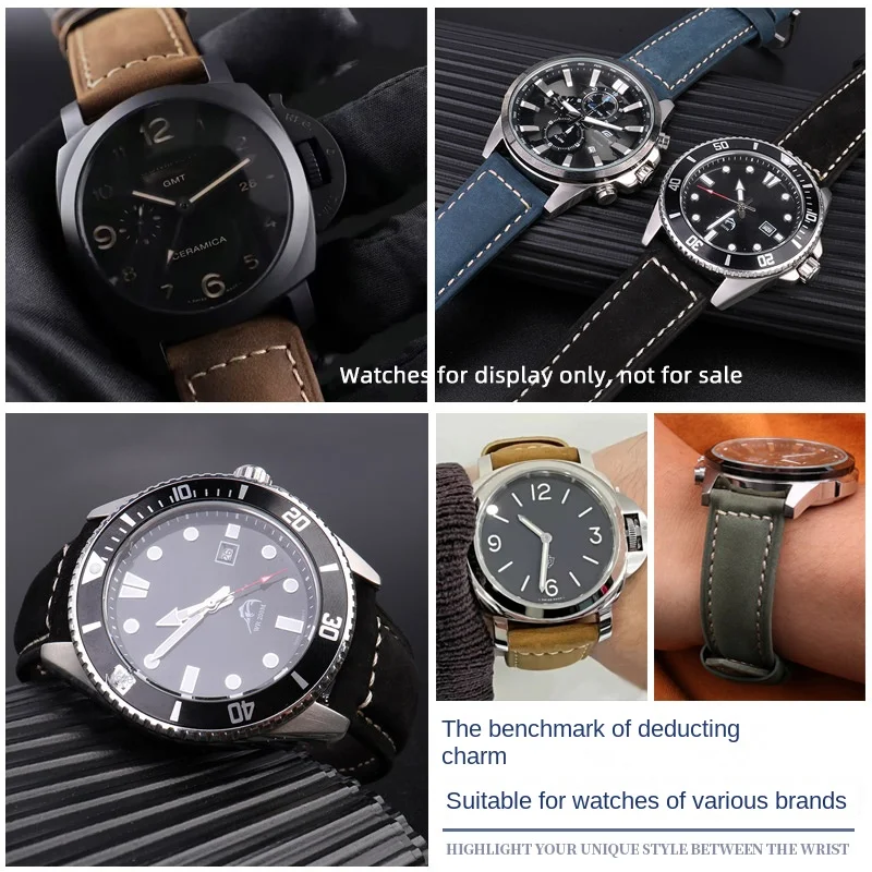 20mm 22mm 24mm 26mm Vintage Leather watch Strap for Panerai Omega Seiko Longines Breitling Bracelet Men's watchband Dark brown