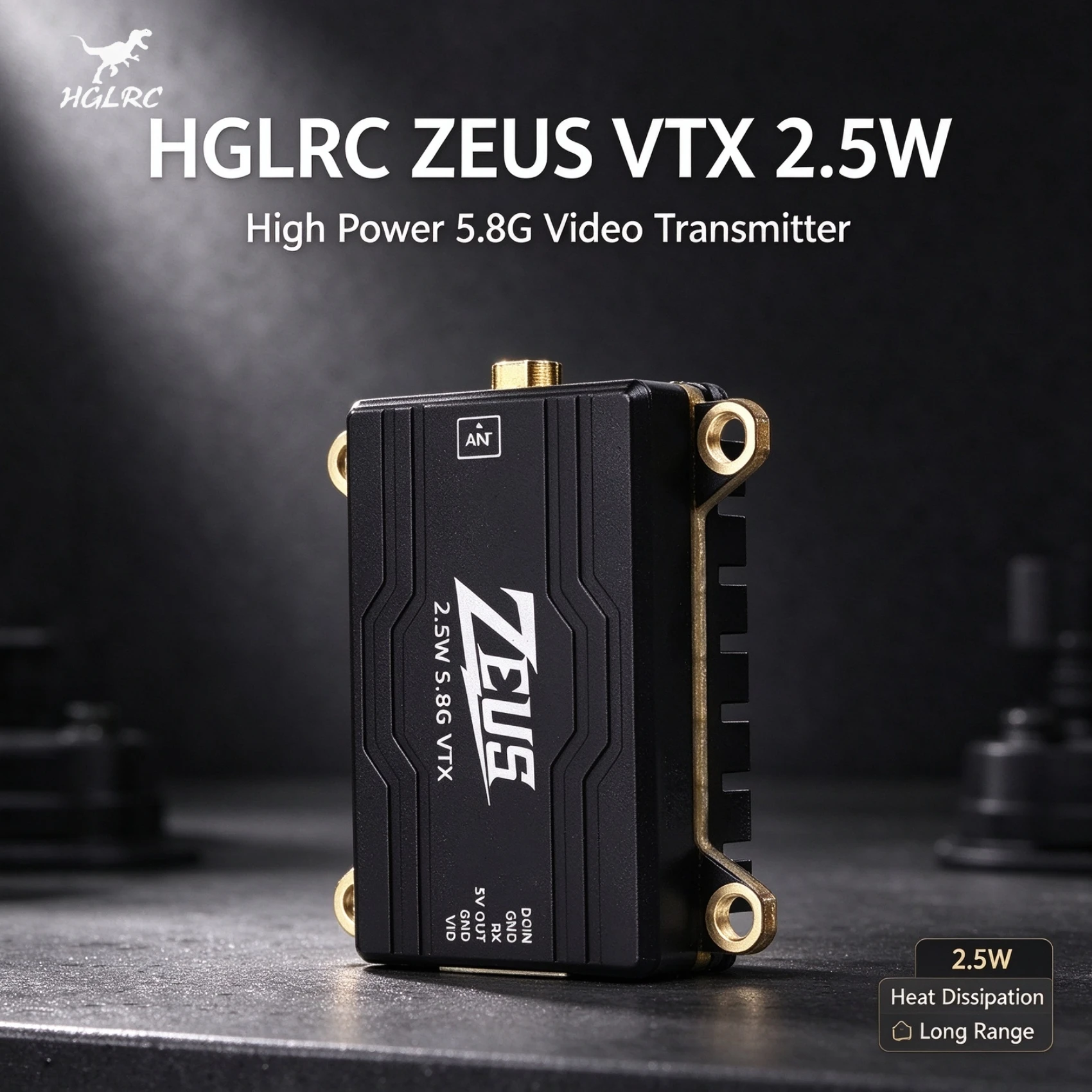 HGLRC ZEUS VTX 2.5W 5.8G 40CH 2500mW Image Transmission Adjustable CNC Shell Heat Dissipation 2-6S LIPO for FPV Long Range