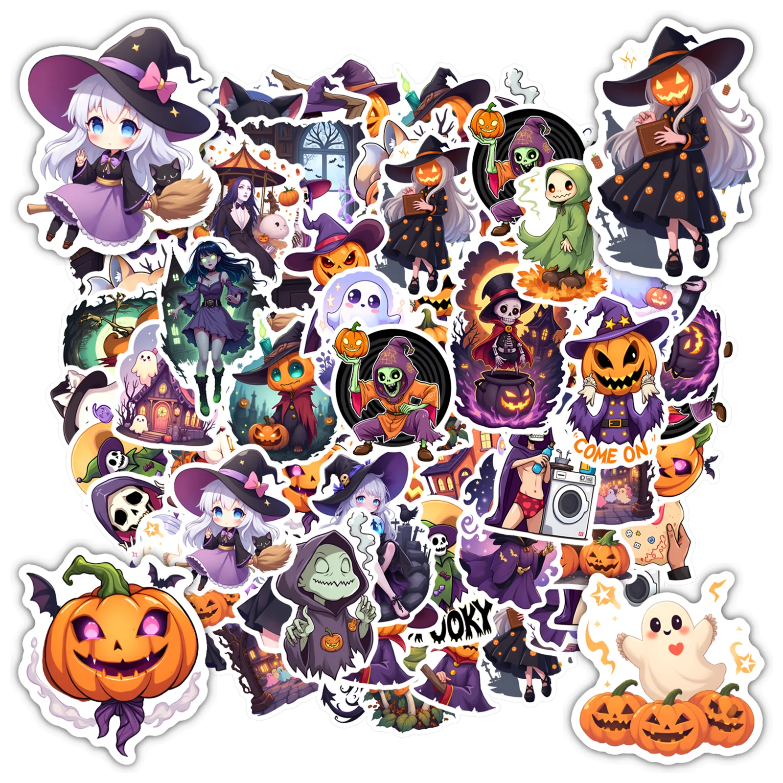 

35 шт.-50 шт., игривые наклейки на Хэллоуин, мультяшные наклейки с тыквой и тыквой, игрушки для гитары, ноутбука, шлема, скейтборда