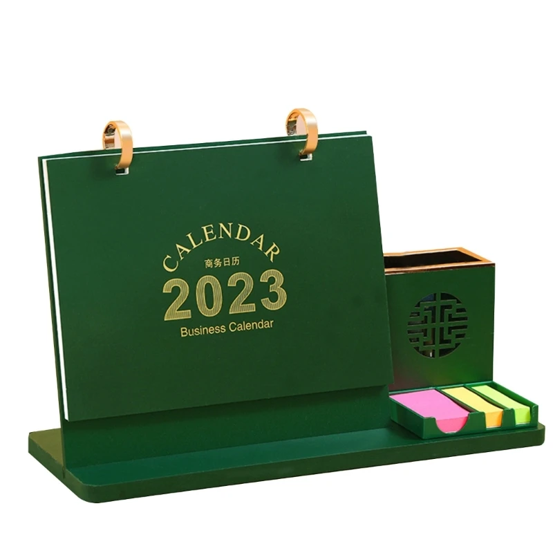 Jan 2023 to Dec 2023 Desktop-Calendar Pen Holder for Creative Monthly Desk Calendar Sticky-Note Tray Gifts-for Student