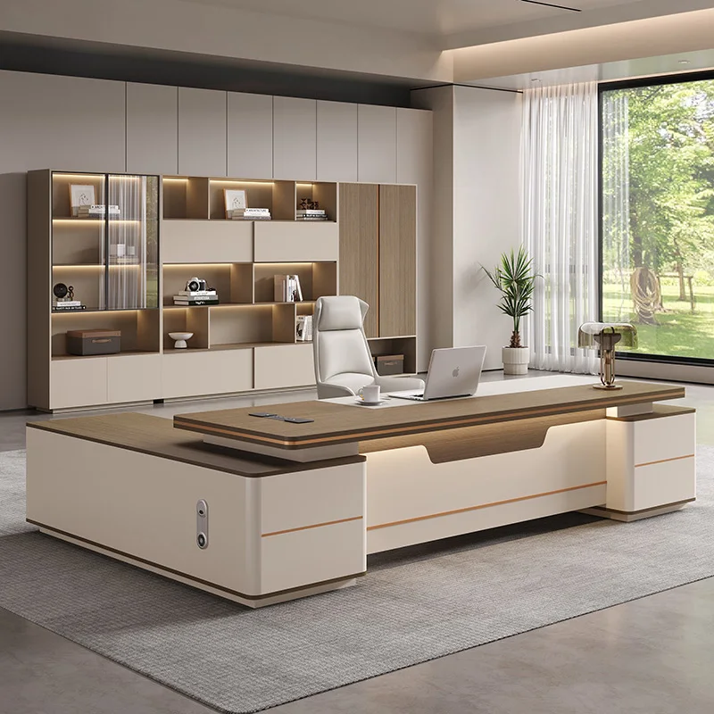 Grande scrivania da ufficio direzionale in legno bianca portaoggetti in piedi scrivania direzionale economica di lusso ad angolo Tisch mobili per piccoli spazi