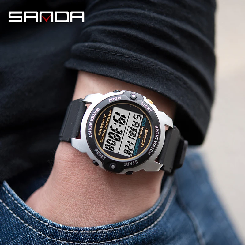 Sanda นาฬิกา Jam Tangan elektronik ผู้หญิง, ใหม่2023มัลติฟังก์ชั่นนาฬิกาปลุกจับเวลา LED แสดงผลดิจิตอล