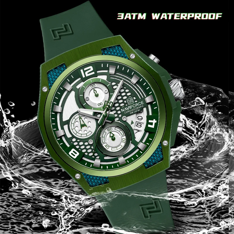 Mens Watch NAVIFORCE Fashion Sports Silicone Strap Waterproof Clocks Male Quartz Chronograph Automatic Date Display Wristwatches