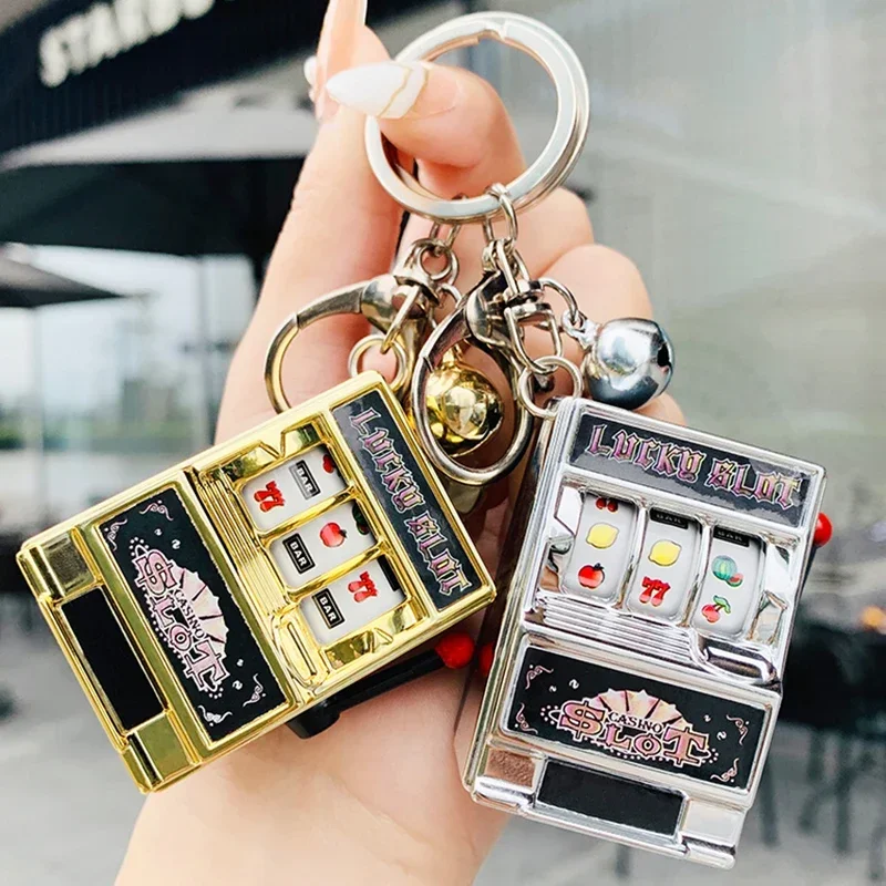 Retro Mini Fruit Machine Keychain Game Winning Best Friend Gift Toy Key Holder Coin Games Console Creative Slot Casino Model