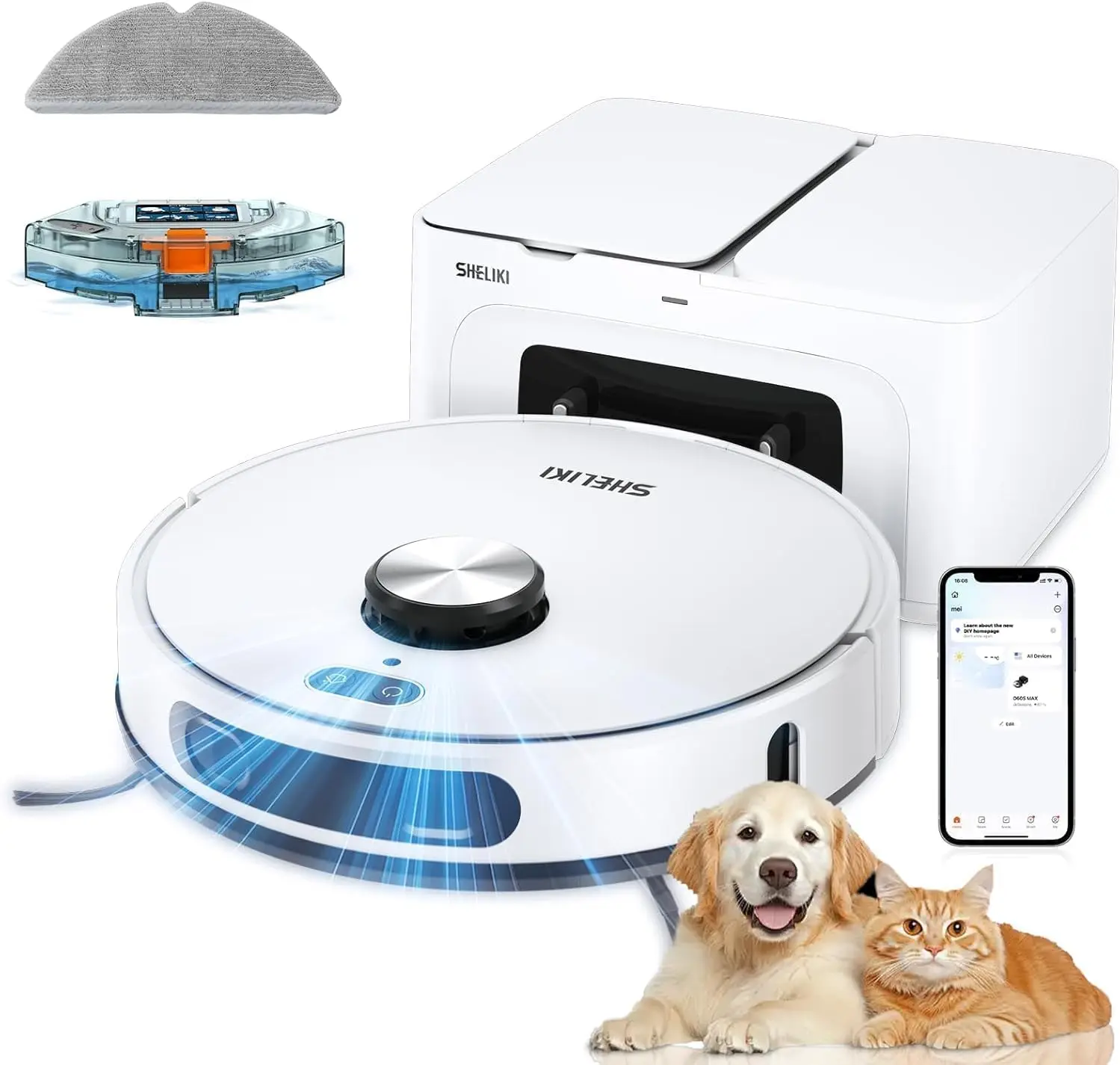 

3-in-1 Robot Vacuum Mop with Self-Emptying Base, LiDAR Navigation, 6000Pa Suction for Pet Hair & Carpets