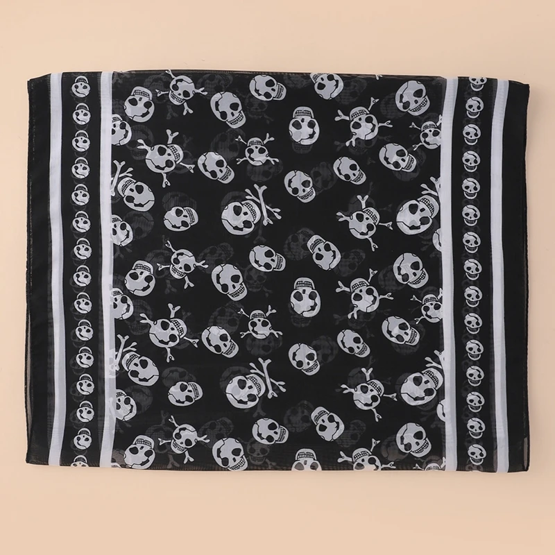 Chiffon Skull Scarf 160*50CM Geometric Printing Pattern Fashion Street Style Holiday Beach Spring Autumn Decorative Shawls New