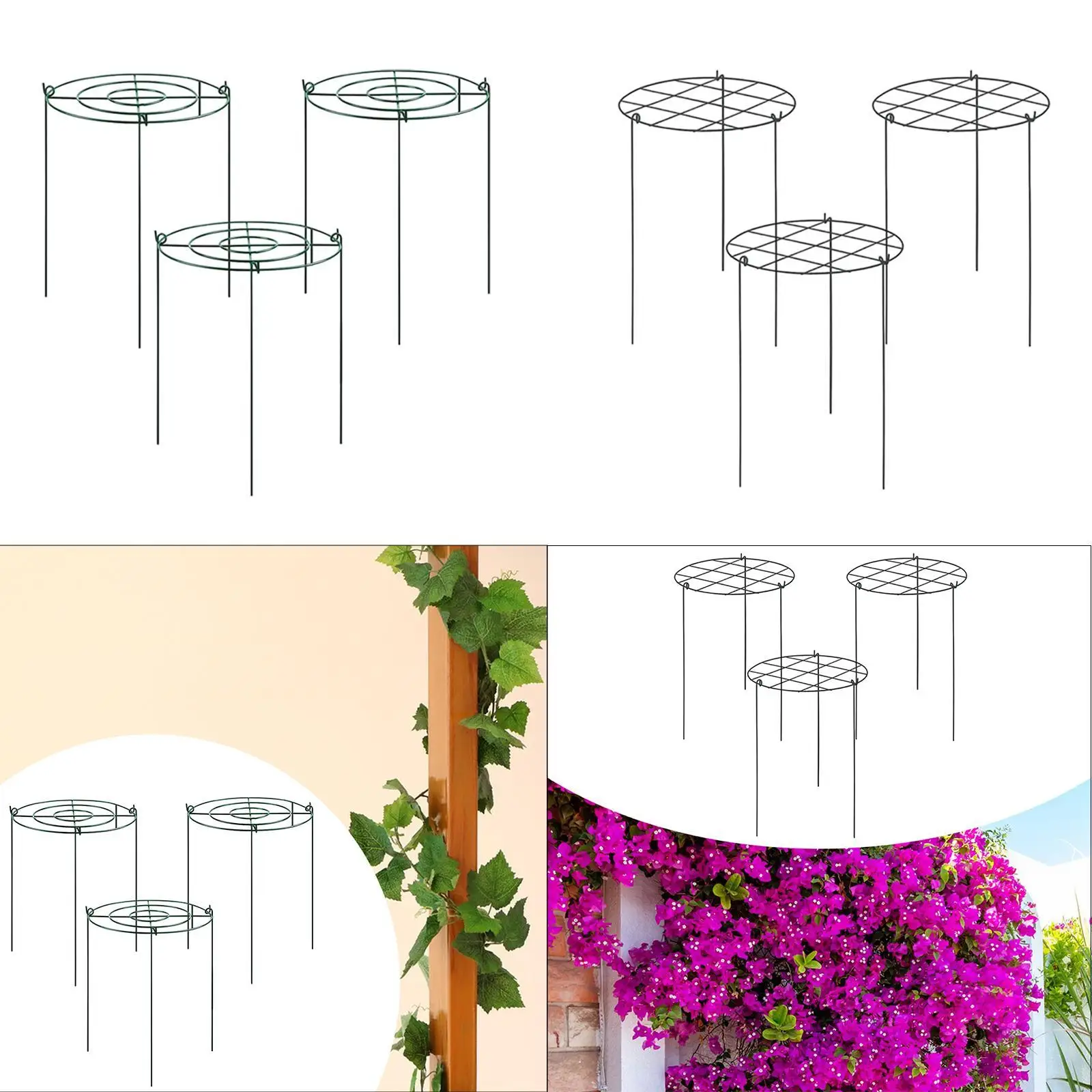 3x Peony Support Cage Grow through Hoops Garden Plant Support Stakes for Roses Flopping Flowers Vegetables Tomato Outdoor Plants