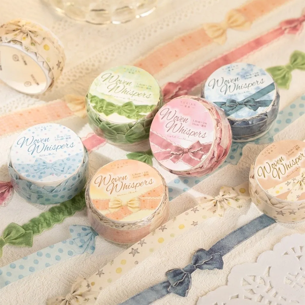 18mm*2m/roll Kawaii Bowknot Pattern Masking Tape Reusable Adhesive DIY Washi Tape Aesthetic Masking Tape Diary Decoration