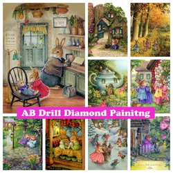 Happy Life of A Rabbit 5D AB Drill Diamond Painting Embroidery Cartoon Pictures of Rhinestones Cross Stitch Prezenty dla dzieci