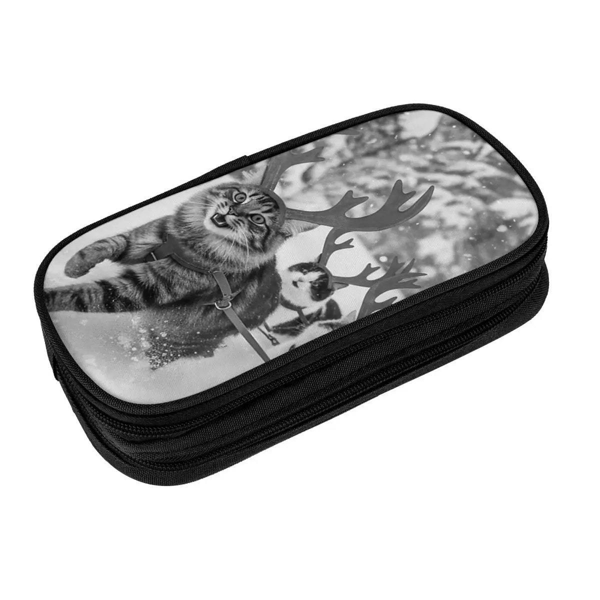 Funny Christmas Santa Sleigh Cats Reindeer Selfie Pencil Case Boy Girl Kawaii Pencil Pouch Graphic School Pencil Cases Gift Idea
