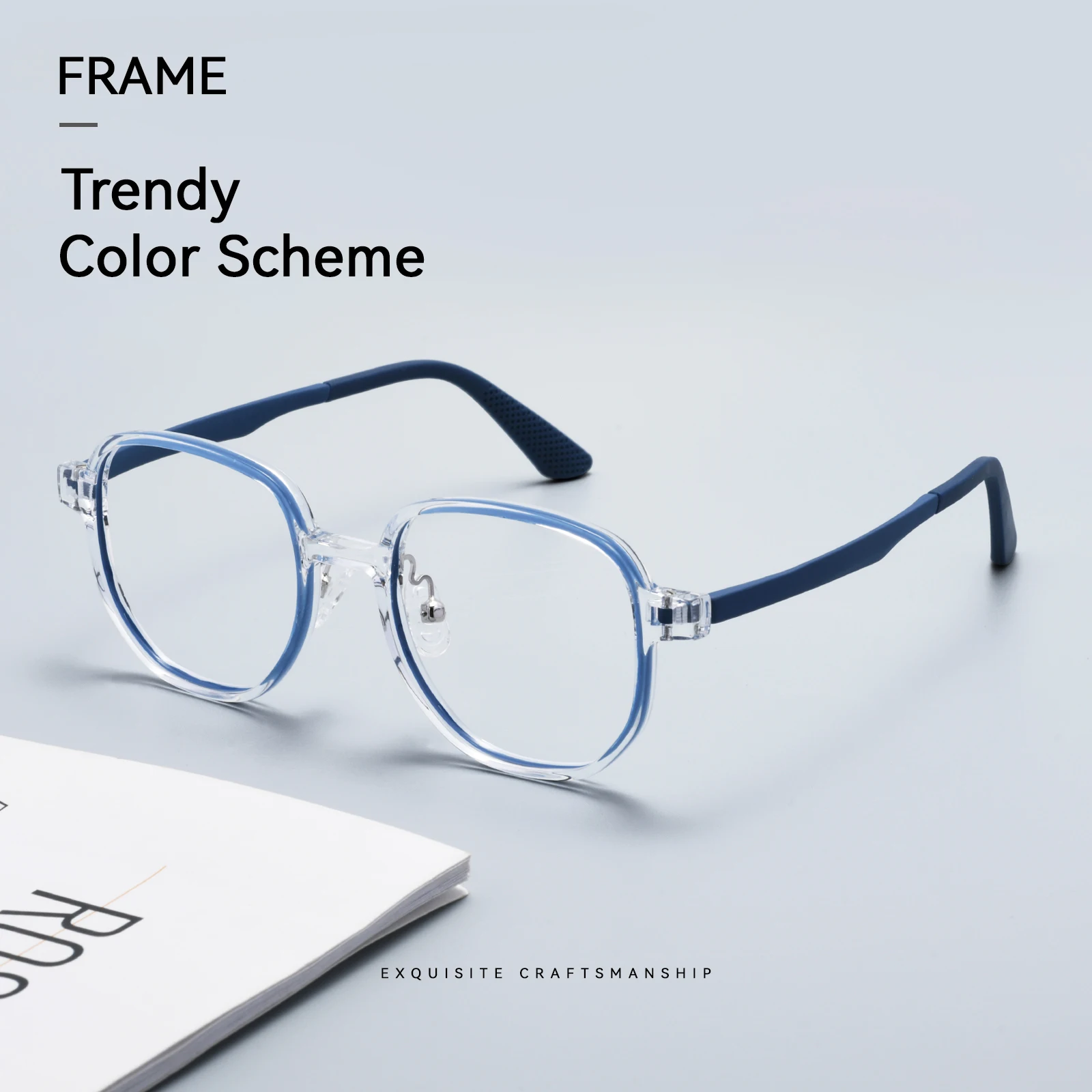 Unisex TR90 Full Rim Optical Glasses Frame Light Bendable Polygon Transparent Eyewear Frame Anti-slip Soft Rubber Temple