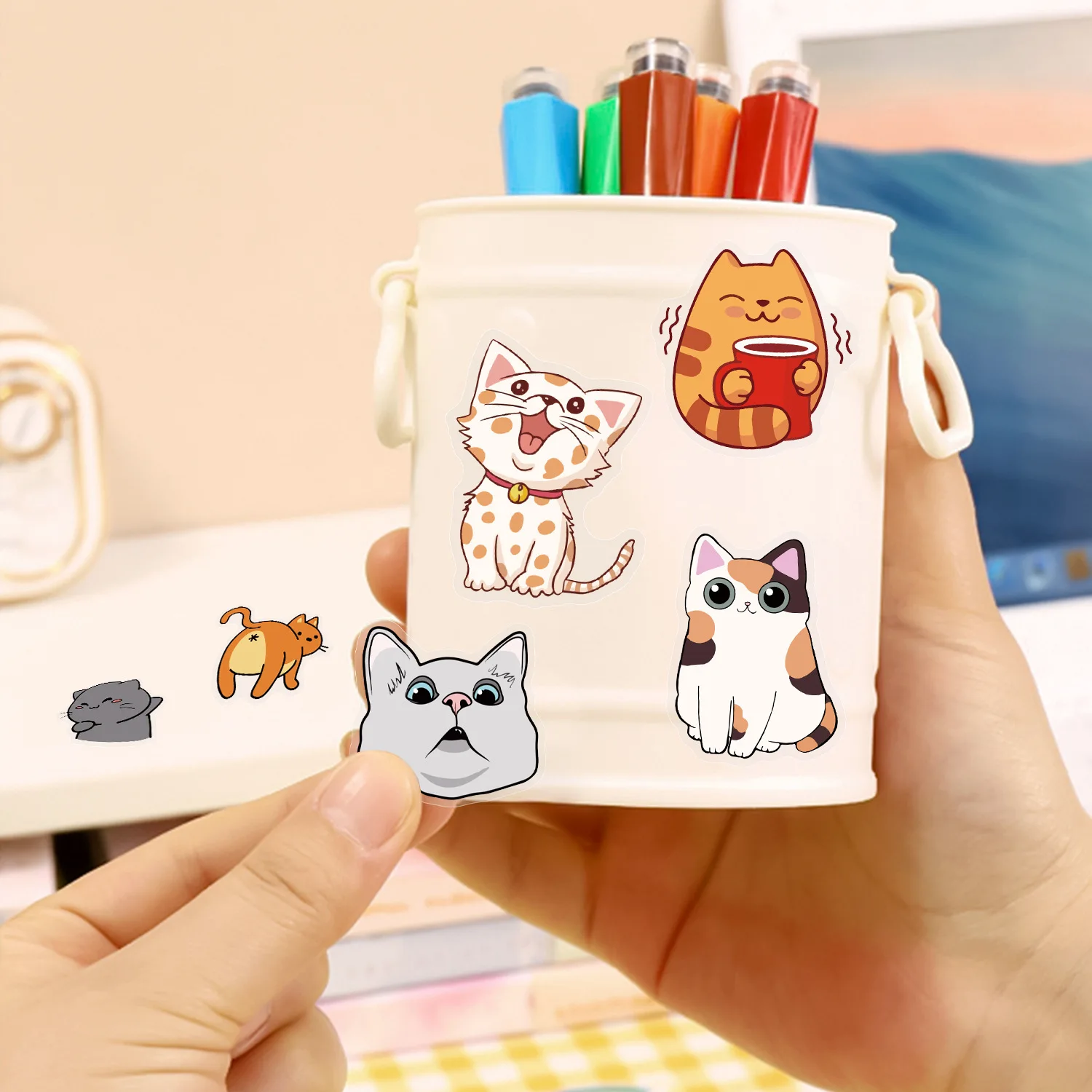 10/50PCS Kawaii Gatto Adesivi Simpatico Gattino Graffiti Animale Meme Decorazione Adesivo Trasparente Giocattoli Per Bambini Laptop Chitarra Auto Decalcomanie