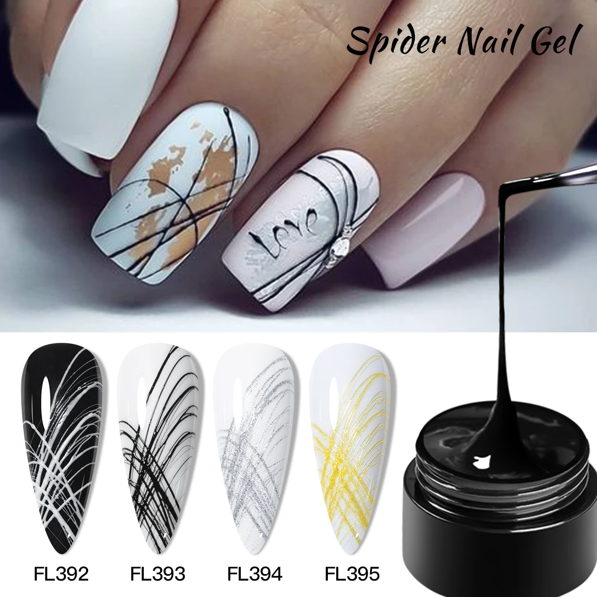 8ml Spider Drawing Nail Gel Polish Black White Long Lasting High Elasticity Liner Painting Gel Polish for Home DIY Vernis Design