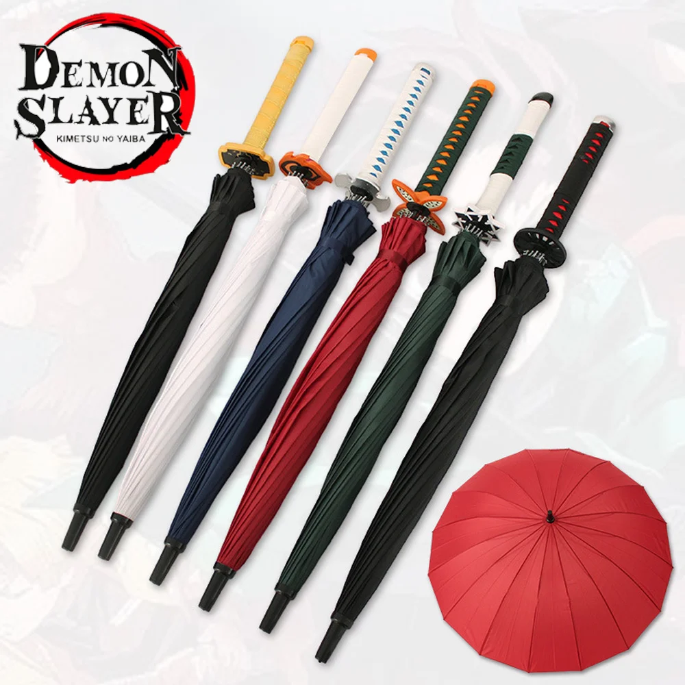 90cm Demon Slayer Cosplay Prop Automatic Umbrella Cos Tanjirou Figure Katana Kyoujurou Sword 16-bone Windproof Umbrella Toys Boy