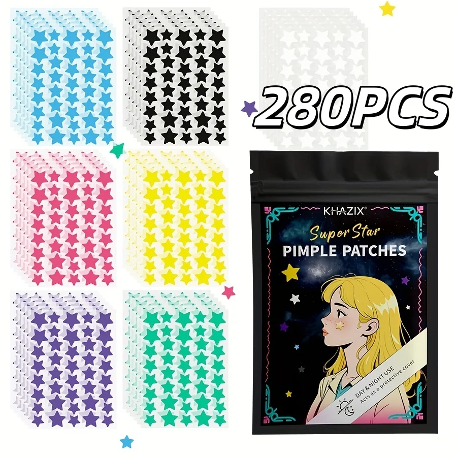 

Гидроколлоидные патчи от прыщей в форме звездочек для лица, 280 штук, милые патчи от акне в виде звездочек