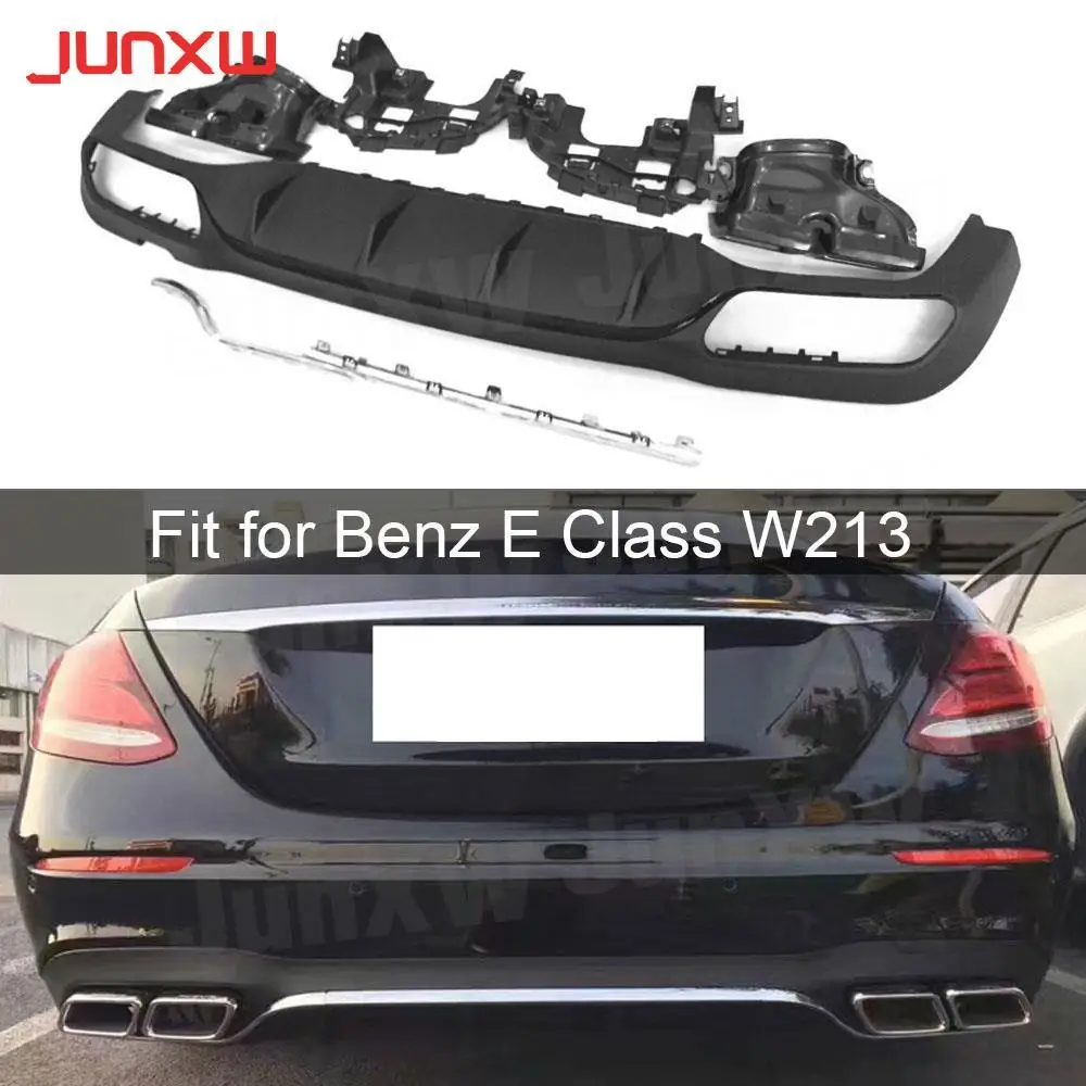 For E Class PP Rear Bumper Lip Diffuser with Exhaust Tips for Benz W213 E200 E300 E43 Sport Change to E63 AMG 2017-2019