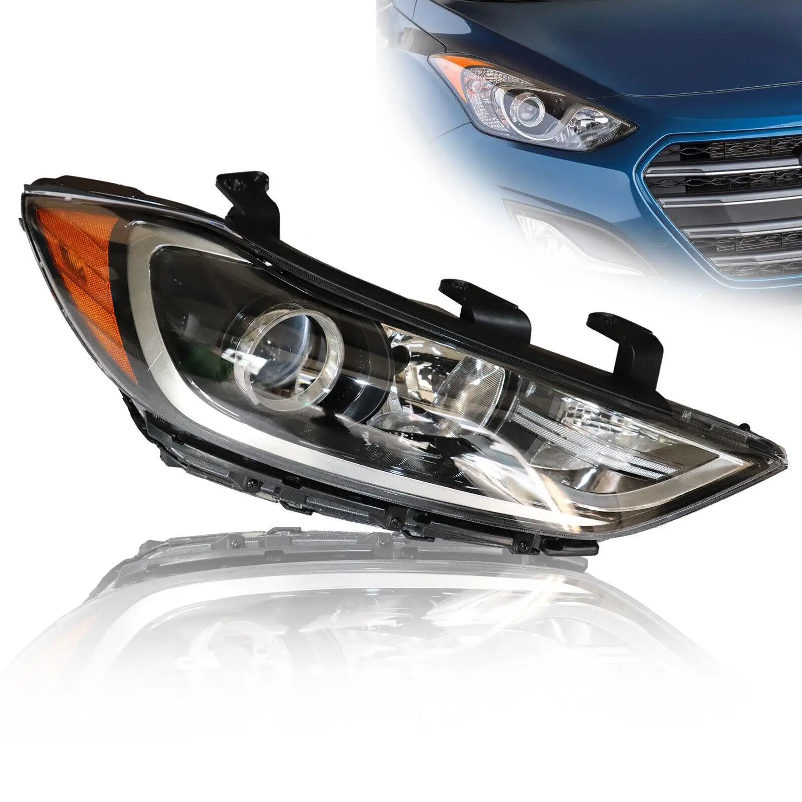 

For Hyundai Elantra 2017-2018 Halogen Headlight Headlamp Type Clear Lens Right Passenger Side W/O DRL 114-10015R 92102F3000