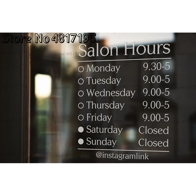 Salon Business Hours Decal Storefront Sticker Sign Custom Open Hours Sign For Entrance Door Or Window Personalised Salon Sticker