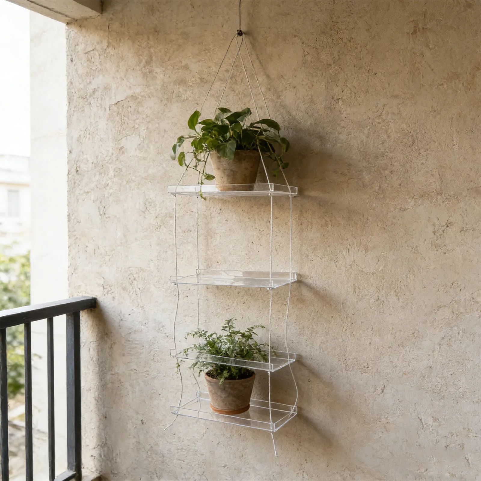 4 Tiered Hanging Window Plant Shelf Clear Acrylic Tiered Hanging Planter Holder Space Saving Indoor Window Plant Hanger
