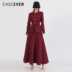 CHICEVER Elegant Women's Sets O Neck Long Sleeve Spliced Lace Up Coats High Waist Solid A Line Skirt Temperament Outfits Female