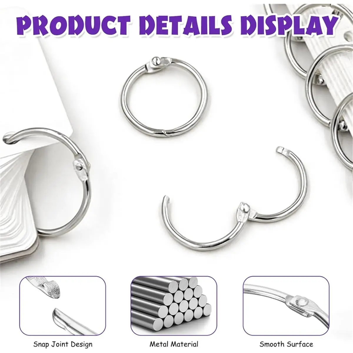 ABCD Pack of 100 Book Rings with Hole Pliers,20 mm Index Card Rings,Loose Leaf Metal Spiral Bound,for Loose Leaf,Scrapbooking