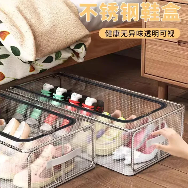 Folding free installation shoe storage artefact Transparent dust-proof thick shoebox bed under space saving