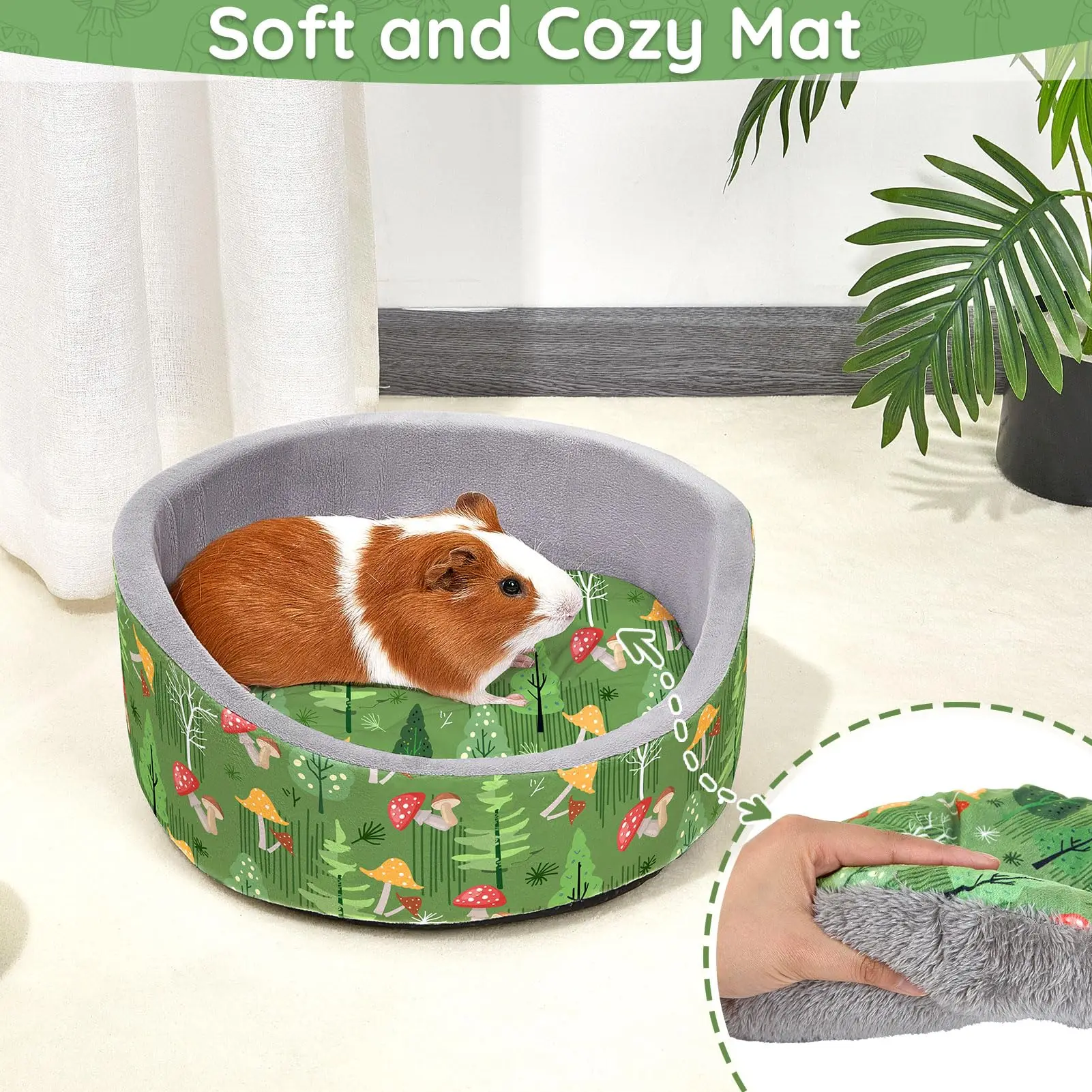 Meerschweinchen-Bett Weiches Kaninchenbett mit Dicker Abnehmbarer Matte Maschinenwaschbares Gemütliches Meerschweinchen-Haus für Hasen Rundes Schalenbett – Detail 6