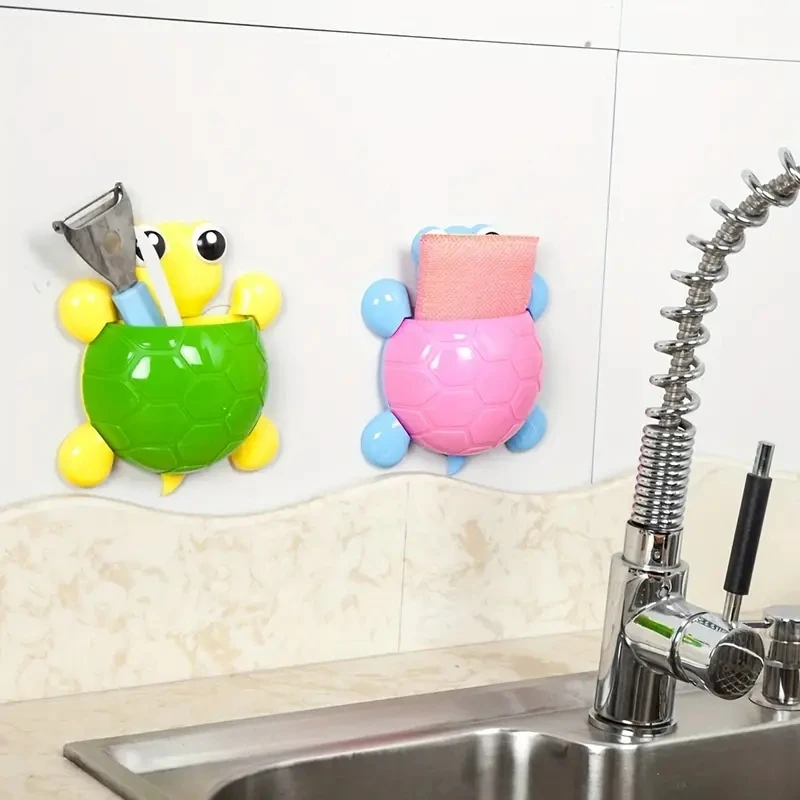 Wall-Mounted Toothbrush & Toothpaste Holders Tortoise Suction Cup Storage Rack Cute Decorative Shelves Bathroom Accessories