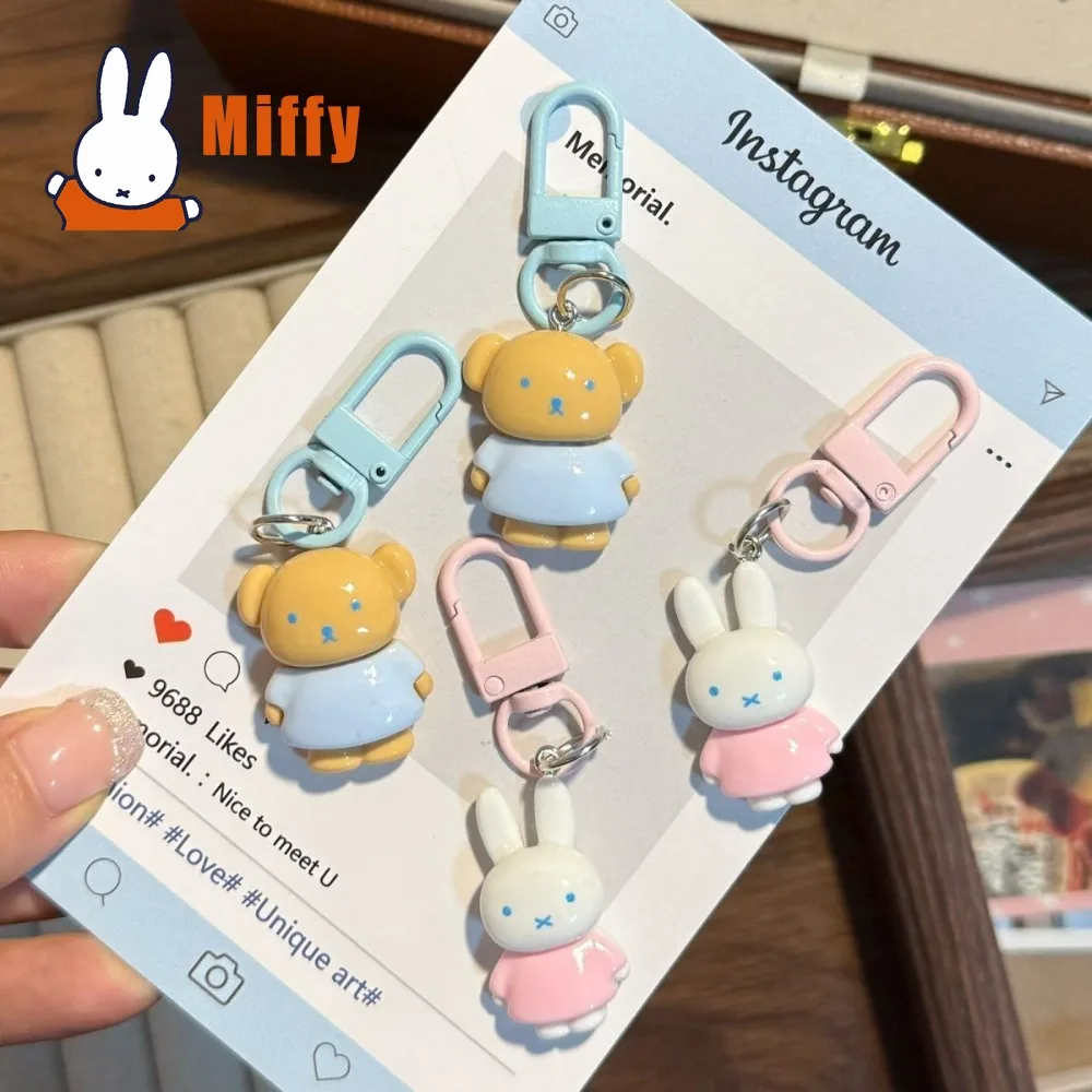 Kawaii Miffy Keychain Cute Rabbit Resin Charm Soft Pastel Mini Bag Pendant Zipper Pull Decorative Accessory Schoolbag Girl Gift