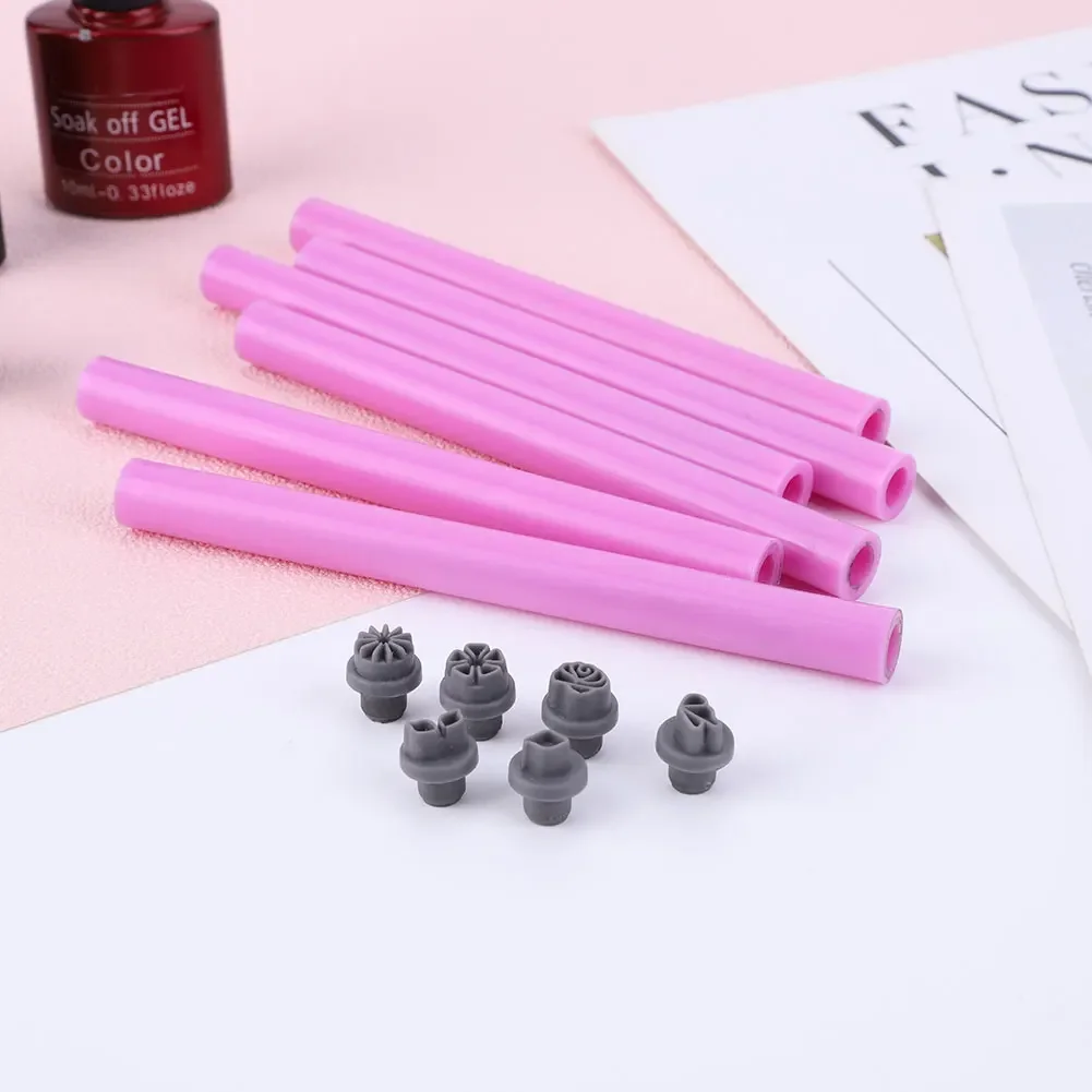 6 pièces nouveau ensemble de stylos à tampons pour Nail Art avec conception Simple ensemble de stylos pour Nail Art fleur stylo à tampon pour ongles plaque d'estampage Kit de tampons pour Nail Art