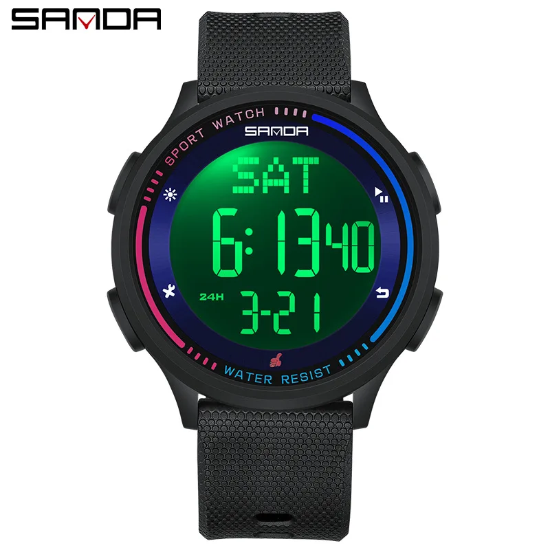 SANDA 6158 New Fashion Digital Movement Teenager Students Hand Clock Trendy Water Resistant Outdoor Sports Mode Wrist Stop Watch