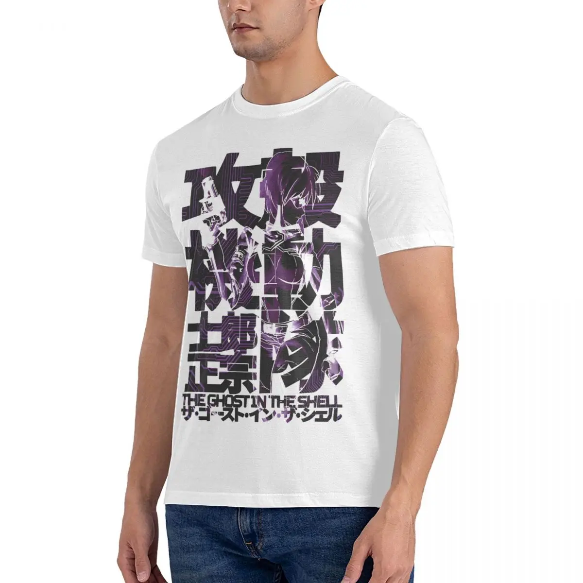 Men T-Shirt Motoko Kusanagi Vintage Cotton Tee Shirt Short Sleeve Ghost In The Shell T Shirt Round Neck Clothing Gift