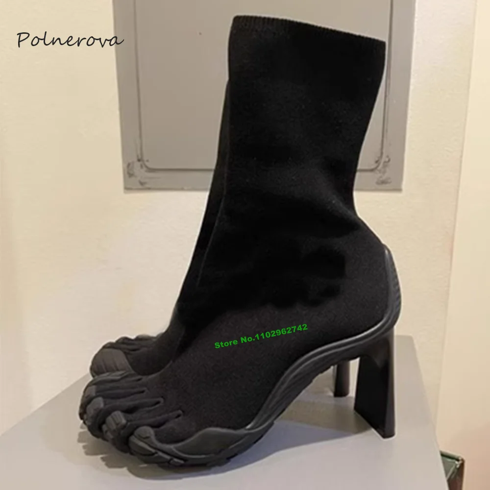 Sexy Five Finger Ankle Boots Solid Chunky Heel Modern Boots 2023 Newest Runway Banquet Shoes for Women Autumn Novelty Mature