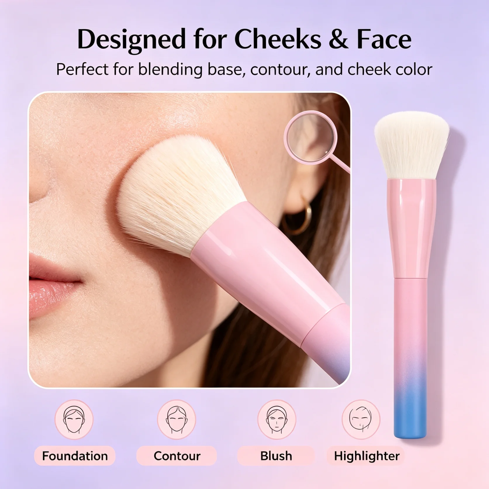 Makeup Brush,Multipurpose for Blush, Foundation, Contour & Highlighter, Fluffy Cheek Makeup Tool for Daily Makeup