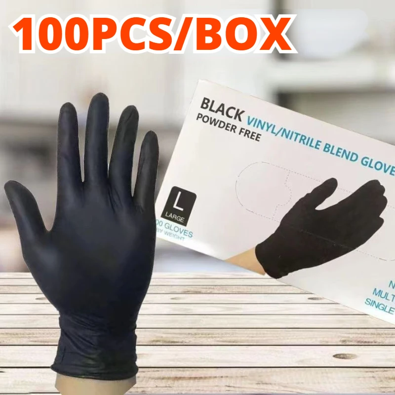 

100PCS Black Nitrile Gloves Thickened Durable Household Cleaning Gloves Dishwashing Glove For Garden Hair Dyeing Tattoos