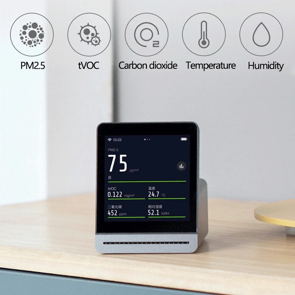 For With Mijia App Air Detector Smart Home Touch Screen Control Temperature Humidity Sensor CO2 PM2.5 Quality Monitor Work