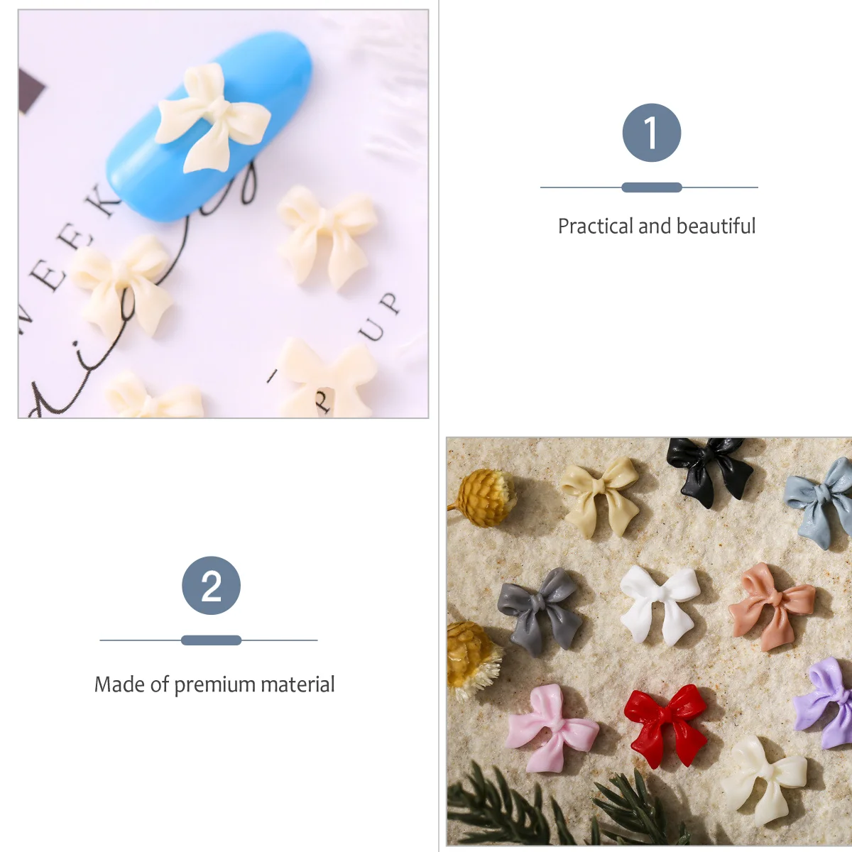 100 Pcs Mini Bow Charms Nail Accessories Stickers for Flat Back Cabochons Applique Epoxy Resin