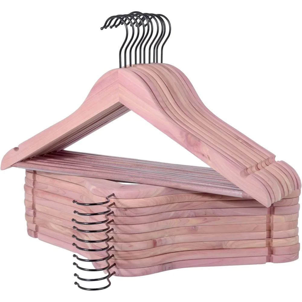 Red Cedar Hangers 30 Pack, Smooth Finish , Solid Cedar Wooden Clothes Wooden Hangers  with 360°Flexible Hook, Non-Slip Pants Bar