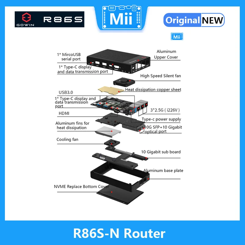 Imagem -04 - Mini Roteador 12ª Geração Intel N100 N305 10 Gigabit Wifi Gigabit 2.5g Novo R86s-n