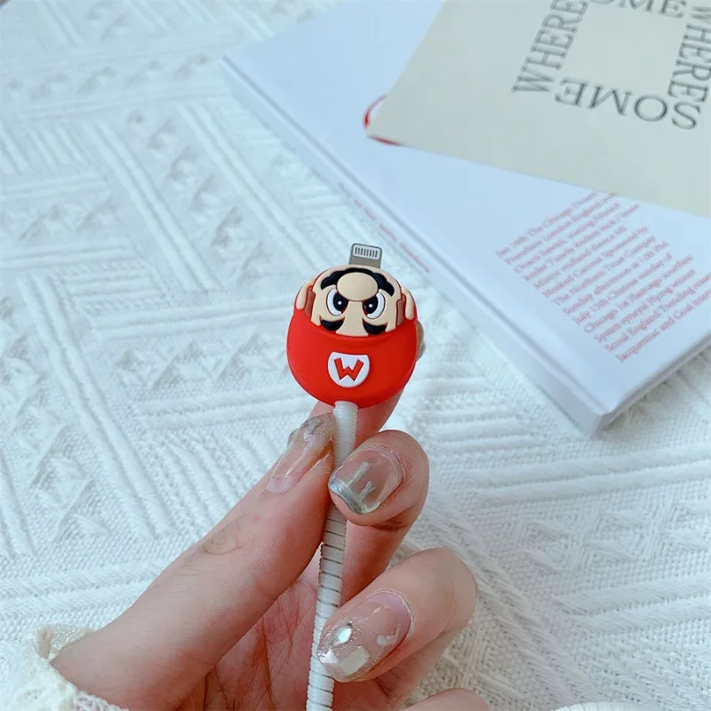 Super Mario Cable Protector Anime Phone Data Soft Charging Head for IPhone 18W 20W Accessories Cartoon Bite Holder Cute Cover