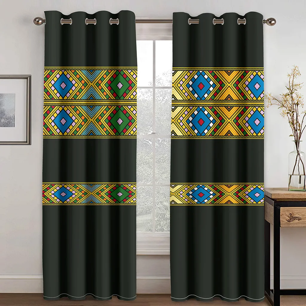 Africa Boho etiope e eritreo tende tradizionali 2 pezzi drappo sottile per soggiorno camera da letto cucina ufficio finestra Decor