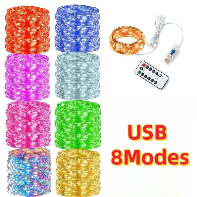 

5M/10M/20M/30M USB 8Modes Remote Copper Wire LED Waterproof String Fairy Light for Xmas Party New Year Christmas Decoration