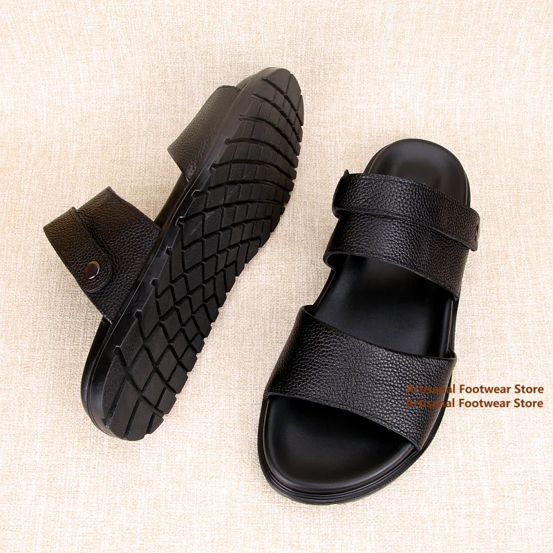 Dual Wide Straps Detachable Back Strap Men's Sandals Thick Non-Slip Sole Open Toe Summer Casual Walking Slide Sandals for Men
