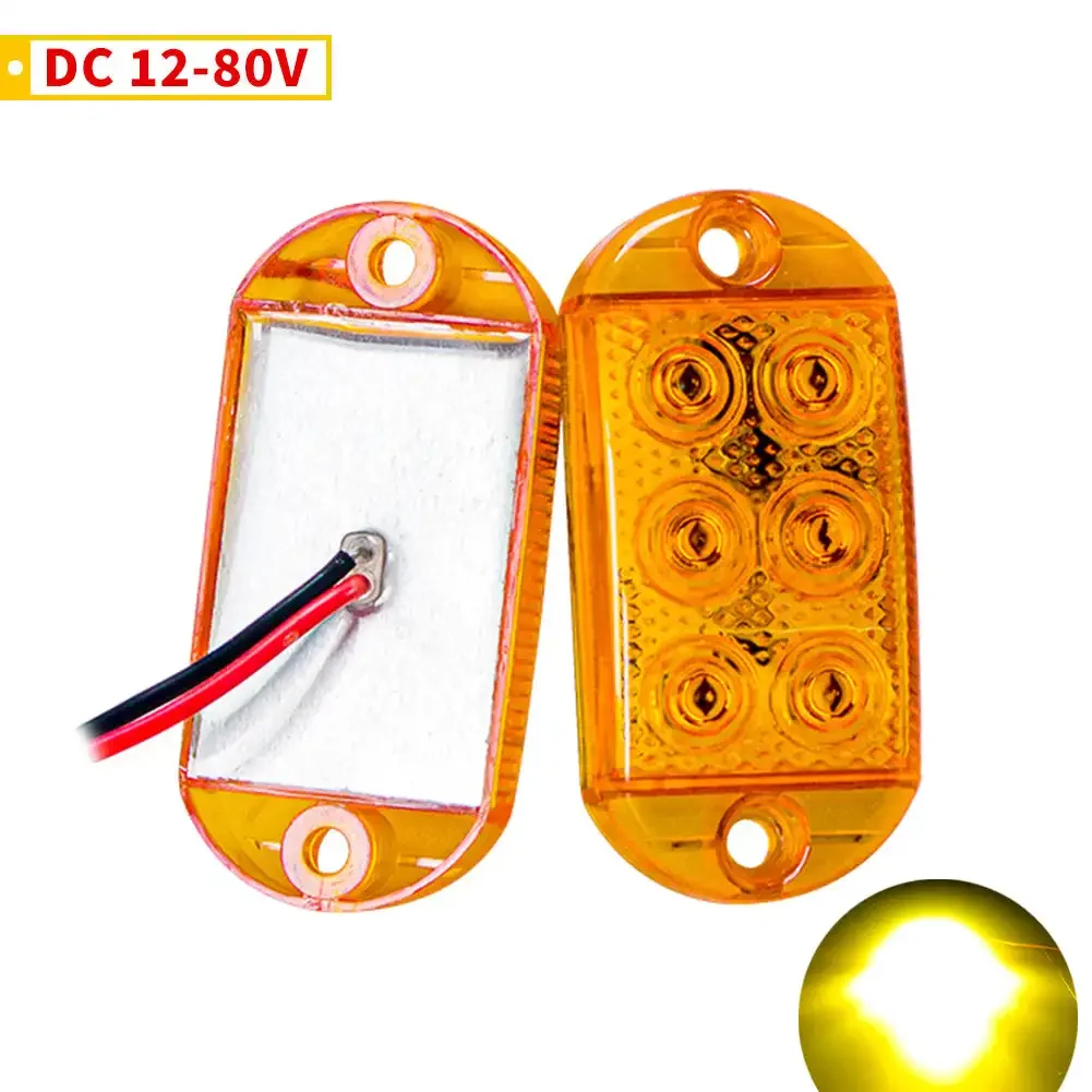 1PCS 6LED 12-80V Side Marker Light Indicator Truck Trailer Truck Universal Flash Warning Light Small Yellow Light