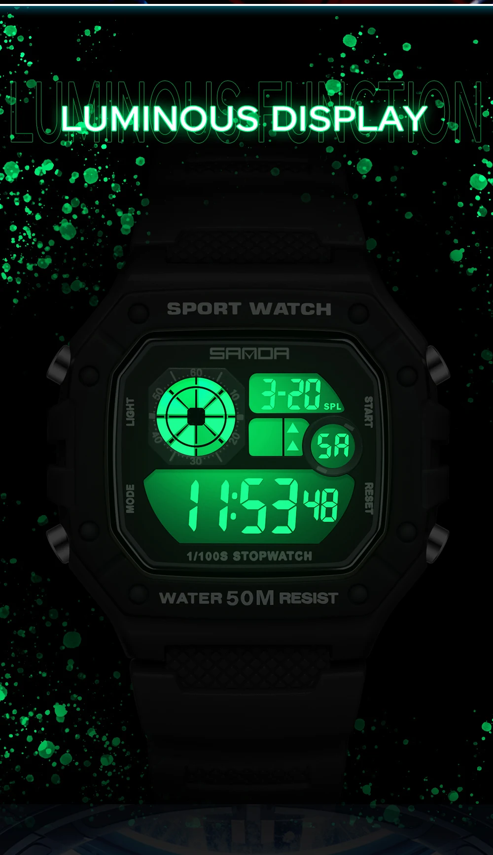 SANDA SD2202 Orologio digitale da uomo Esercito militare Sport Orologio da polso elettronico Cronometro a LED di lusso Orologio impermeabile