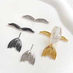 2 Pieces  Copper Plated Real Gold Wings Backed By Fish Tail  DIY Produces Fashionable Baroque Pearl Pin Accessories Materials