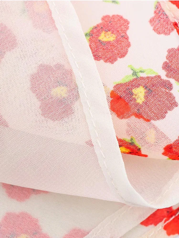 فستان نسائي صيفي قصير بدون أكمام موضة 2025 فساتين شيفون حلوة برقبة على شكل حرف v مطبوعة بفيونكة أنيقة للشارع بخصر مطاطي ملابس #6